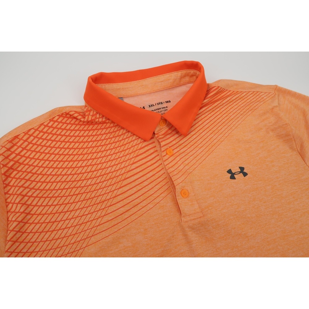 Under Armour Mens XXL Orange Striped Golf Performance The Playoff Polo Shirt 2XL
